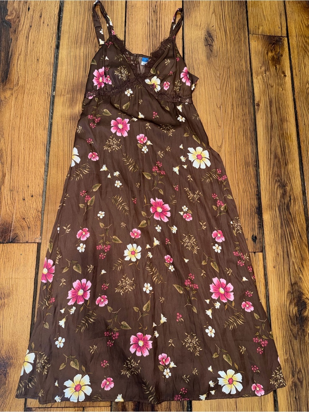 Old Navy Brown Sleeveless Maxi Dress with Pink & White Tropical Floral Print •L